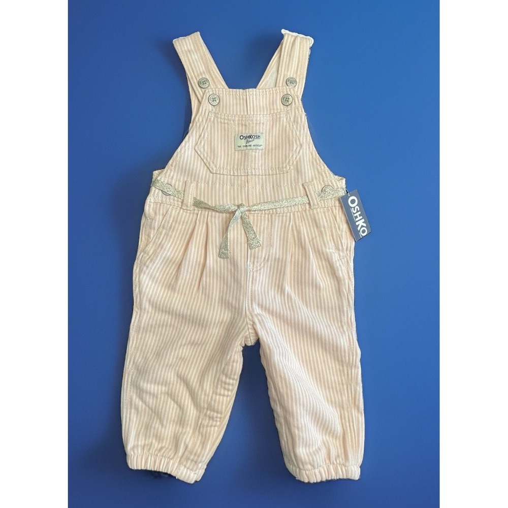 New OshKosh B'Gosh Baby Girls 3 6 Months Pink & White Striped Overall Railroad